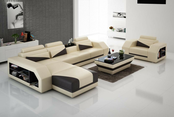 Ledersofa Wohnlandschaft Ecksofa L-Form mit Sessel Set Garnitur Modern