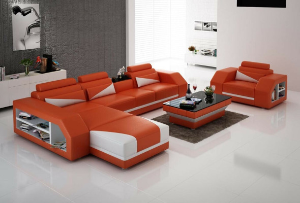 Ledersofa Wohnlandschaft Ecksofa L-Form mit Sessel Set Garnitur Modern