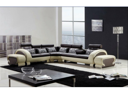 Ecksofa L-Form 2x Hocker Sofa Couch Design Grau Polster Leder Moderne