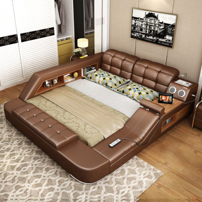 Bett Multifunktion Regal Schrank USB Ladestation Deko Doppel Leder Betten