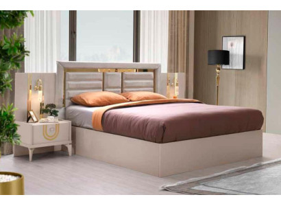 Weißes Schlafzimmer Set Designer Doppelbett 2x Holz Nachttische 3tlg Neu