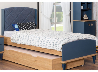 Blaues Kinderzimmer Polsterbett Designer Bettrahmen Holzgestell Möbel