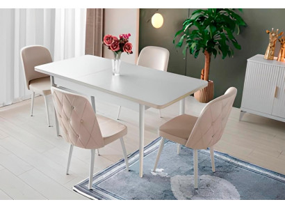 Designer Essgruppe Weißer Holztisch Edle 4x Chesterfield Stühle 5tlg Set