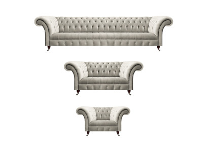 Luxus Design Sofa Set 3tlg Chesterfield Wohnzimmer Weiß Komplett Einrichtung