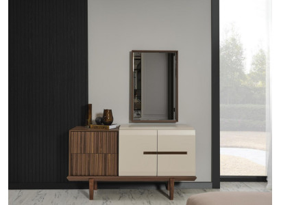 Modern Weiß Braun Schminktisch Rechteckig Spiegel Luxus Schlafzimmer Möbel