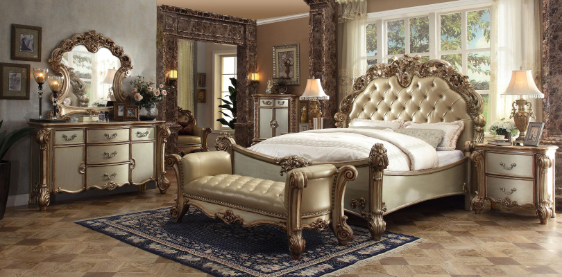 Klassisches Bett Barock Chesterfield Rokoko Stil Doppel Leder Hotel Antik