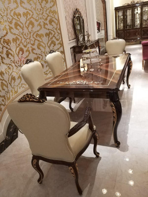 Esstisch 4 Stühle Stuhl Esszimmer Deko Garnitur Rokoko Barock Tisch Tische