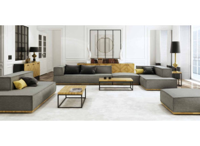 Ecksofa L-form Luxus Garnitur Sofa Stoff Sofas Polster Sitz Eck Modern Grau