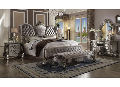 Bett Polsterbett Luxus Doppel Schlafzimmer Deko Barock Holz Leder Betten