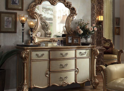 Buffet Anrichte Kommode Spiegel Echte Handarbeit Holz Klassisch Barock Rokoko
