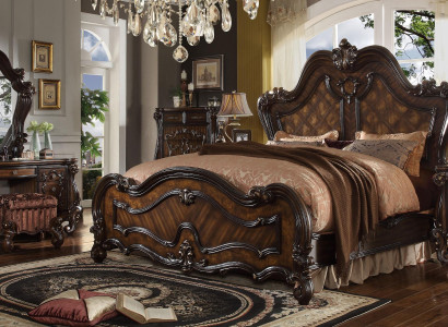 Schlafzimmer Nachttische Set Bett 5tlg. Rokoko Barock Antik Stil Holz Bett