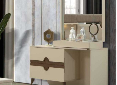 Beige Schminktisch mit Spiegel Schlafzimmer Möbel Design Konso lNeu