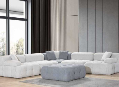 Wohnzimmer L-Form Weißes Sofa Ecksofa Moderne Couch+Hocker Luxus Möbel