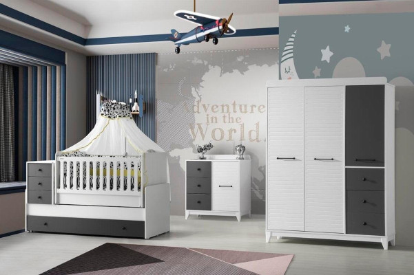 Modern Kinderzimmer Set Besteht aus Kinderbett Schrank Kommode 3tlg neu
