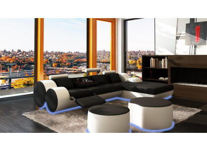 Ledersofa Couch Wohnlandschaft L-Form Design Modern Sofa 3085