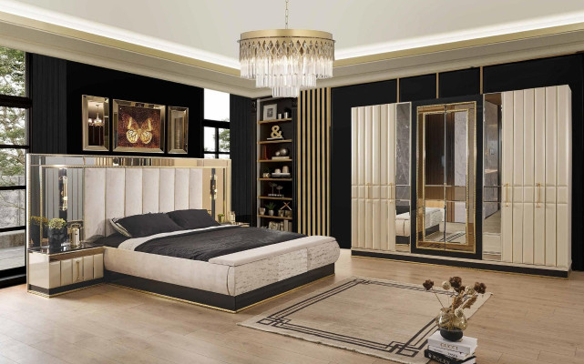Bett Nachttisch Kleiderschrank 4 tlg Schlafzimmer Set Design Modern