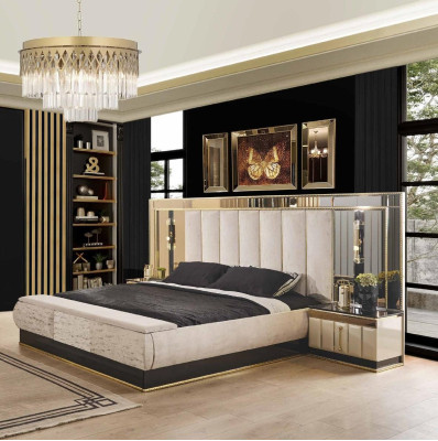 Bett Nachttisch Kleiderschrank 4 tlg Schlafzimmer Set Design Modern