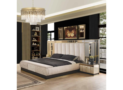 Luxus Schlafzimmer Bett Designer Möbel Doppelbett Gold Hochglanz