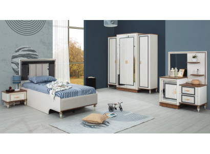 Garnitur Kinderzimmer Bett Kinderbett Kindermöbel Weiß Holz Set 5tlg