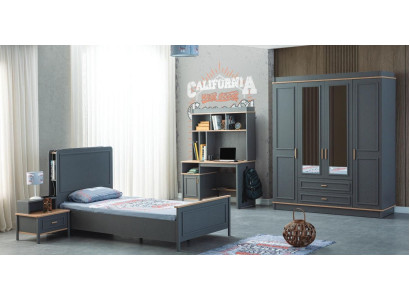 Kinderzimmermöbel Kinderzimmer Bett Kinderbett Grau Holz Set 4tlg