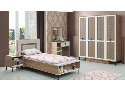 Garnitur Kinderzimmer Bett Kinderbett Kindermöbel Braun Holz Set 5tlg
