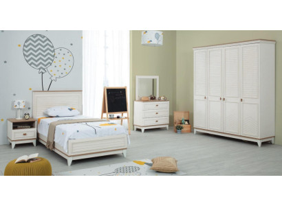 Komplette Jugenbett Kindermöbel Kinderbett Weiß Holz Set 5tlg Kommode