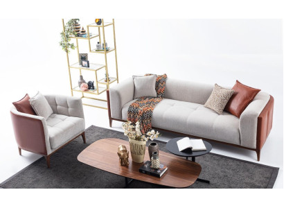 Modern Garnitur Dreisitzer Sessel Sofa Stoff Grau Polstersofa Set 3+1 Sitzer