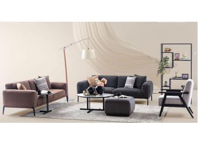Couchgarnitur Dreisitzer Sessel Sofa Stoff Mehrfarbig Stoffsofa Set 3+3+1