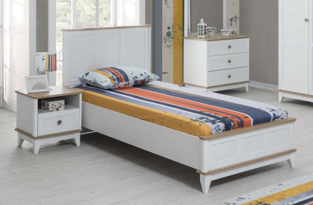 Garnitur Kinderzimmer Weiß Kinderbett Nachttisch Bett Set 2tlg Holz