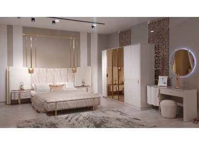 Luxus Schlafzimmer Set Komplettes Möbel Bett 2xNachttische Kleiderschrank Bank