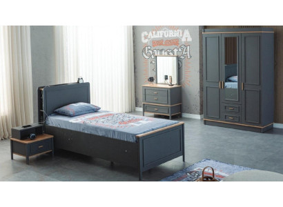 Kindermöbel Garnitur Kinderzimmer Bett Kinderbett Grau Holz Set 5tlg