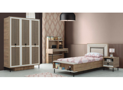 Kindermöbel Garnitur Kinderzimmer Bett Kinderbett Braun Holz Set 4tlg