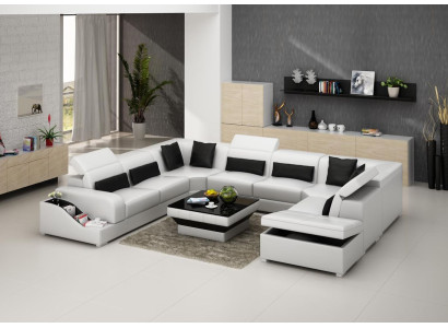 Ecksofa Leder Sofa Polster Eck Sitz Wohnlandschaft Garnitur UForm Familien Couch