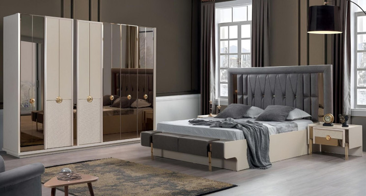 Design Komplett Möbel Moderne Schlafzimmer Bett 2x Nachttische Kleiderschrank