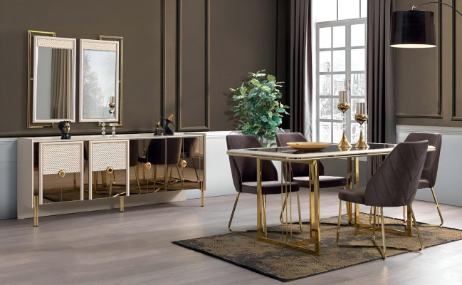 Luxus Komplett Set Esszimmer Design Esstisch Sideboard mit Spiegel