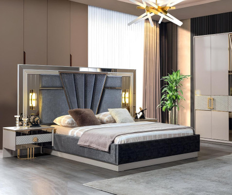 Schlafzimmer Set Bett mit 2x Nachttische Komplett luxus Einrichtung Moderne