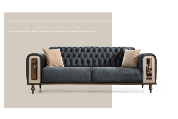 Luxus Dreisitzer Sofa 3 Sitzer Stoff Sofas Design Beige Textil Schwarz