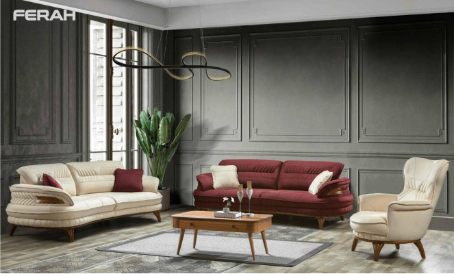Sofa 3 Sitzer + Sessel Wohnzimmer Sofa Sofas Sessel Luxus Stoff Möbel