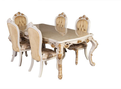Beige Klassische Esszimmermöbel Designer Esstisch mit Chesterfield Poslterstühlen