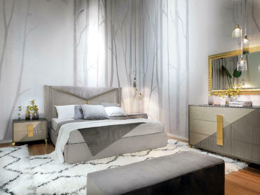 Schlafzimmer Bett 2x Nachttisch  Betten 3tlg. Set Polster Italienische Möbel neu