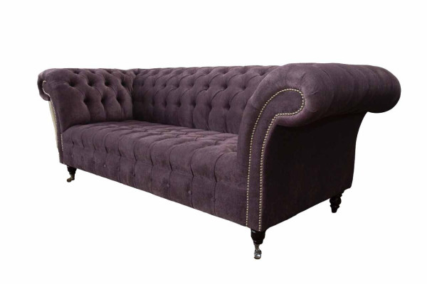 Modern Chesterfield Sofa Couch Polster 3 Sitzer Lila Textil Stoff Sofas Neu