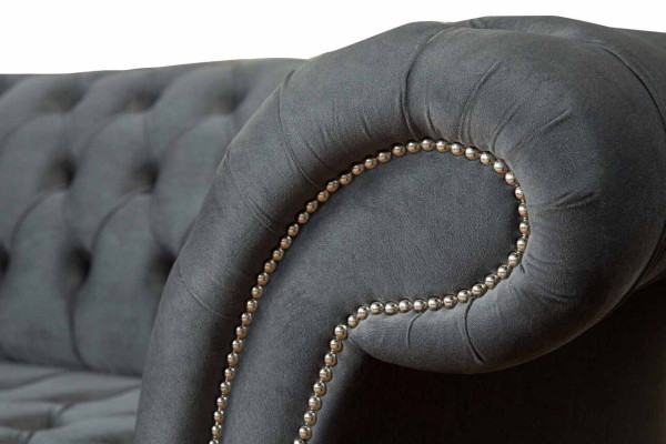 Englische Chesterfield Sofa Couch Büro Möbel Dreisitz Samt 230cm Grau