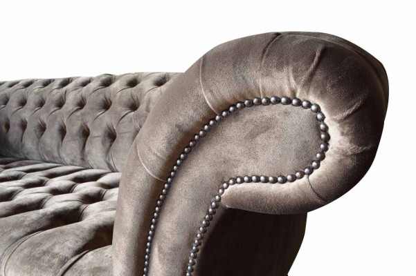 Englische Chesterfield Sofa Couch Büro Möbel Dreisitz Samt 230cm Taupe