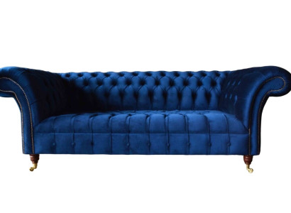 Blaue Chesterfield Dreisitzer Sofa 3 Sitzer Sofas Luxus Textil Couchen