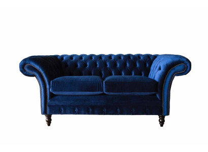 Chesterfield Büro Sitzmöbel Einrichtung Sofa Couch 2 Sitz Textil Blaue