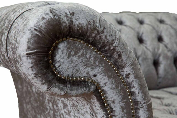 Chesterfield Sessel Design Polster Sofa Couch Chesterfield Textil Silber