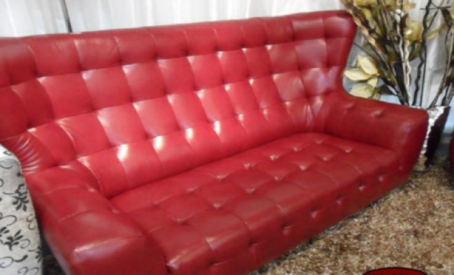 Sofagarnitur Chesterfield Sessel Sofa Set 3 tlg Ledersofa Rot Modern