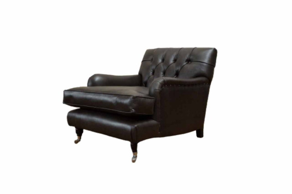 Designer Sessel 1 Sitzer Braun Leder Textil Luxus Sofa Chesterfield
