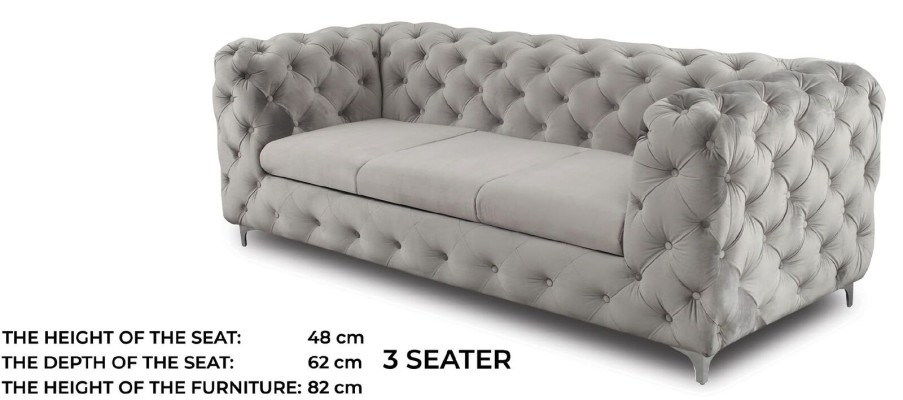 Chesterfield Sofagarnitur Couch Sofa Set Samt Graue Couchen Sitzmöbel