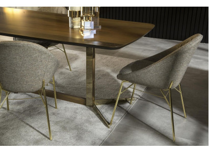 Lehnstuhl Stuhl Grau Polster Textil Küchenstuhl Goldene Beine Stühle